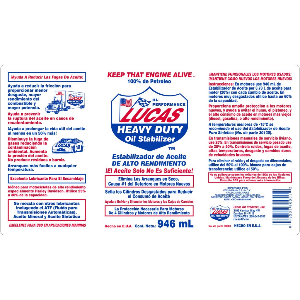 Heavy Duty Oil Stabilizer label