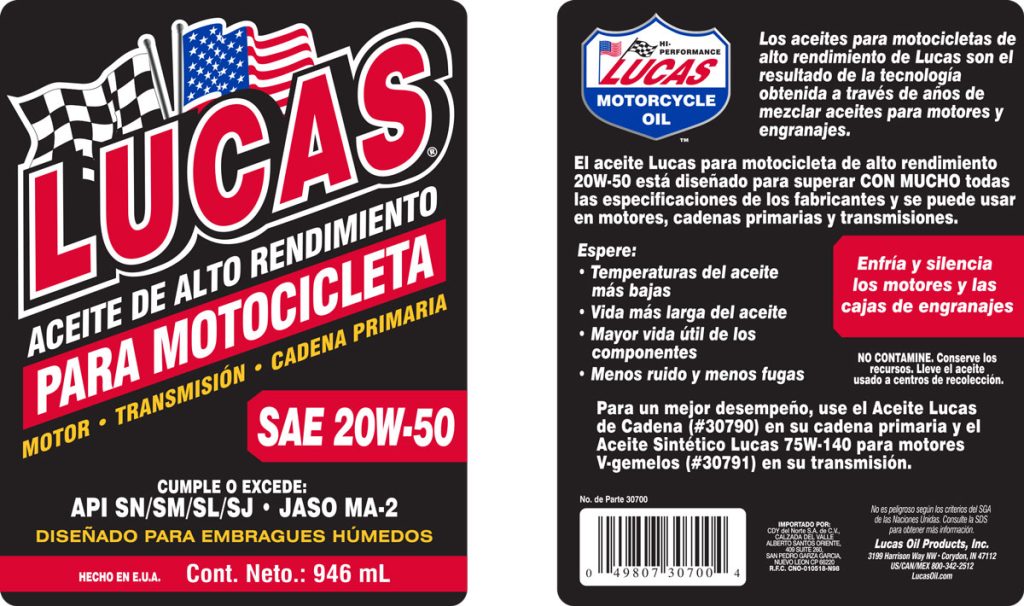 High Performance Motorcycle Oils SAE 20W-50 label