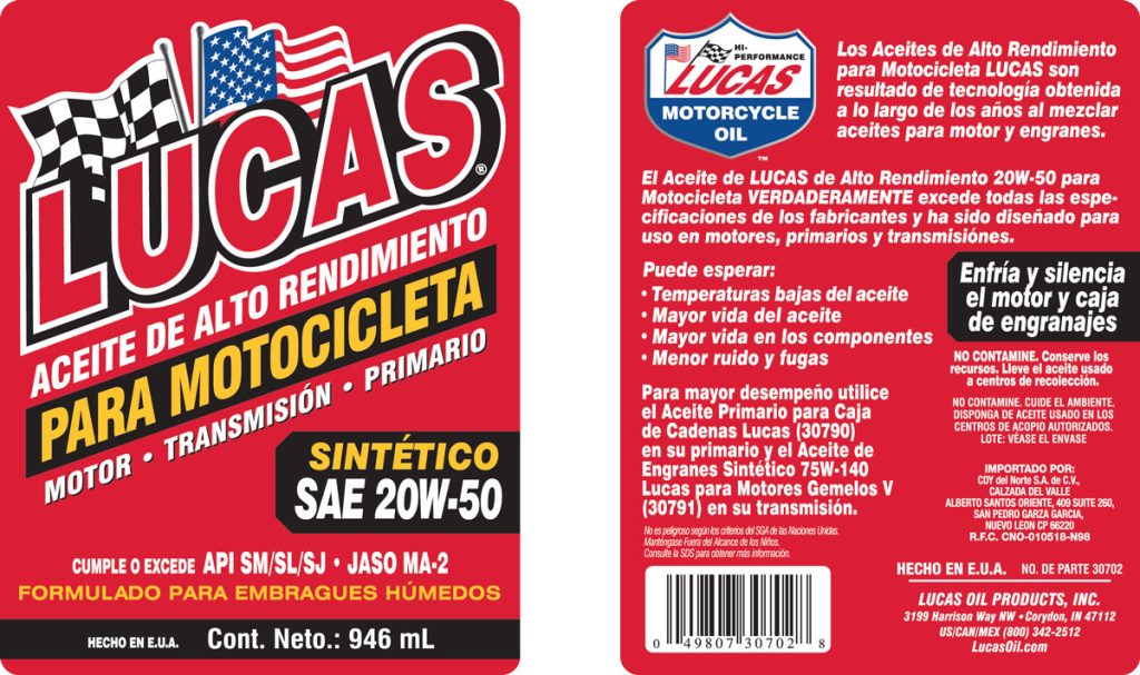 High Performance Motorcycle Oils Synthetic 20W-50 label