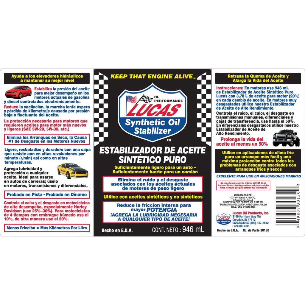 Pure Synthetic Oil Stabilizer label