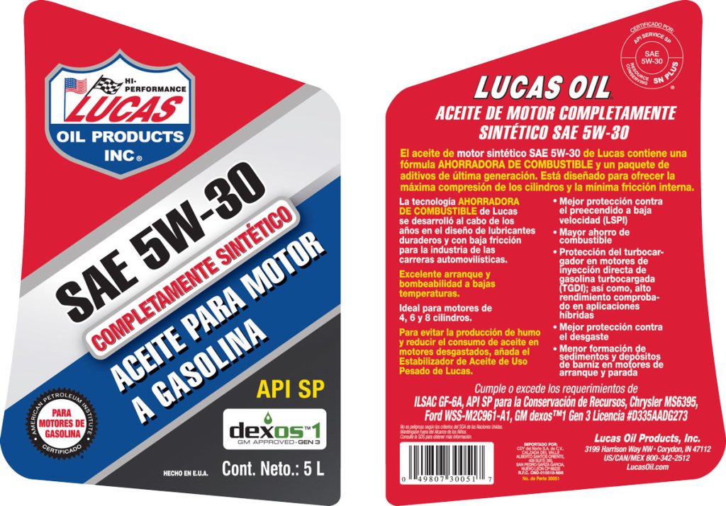 Synthetic Motor Oils SAE 5W-30 5L label