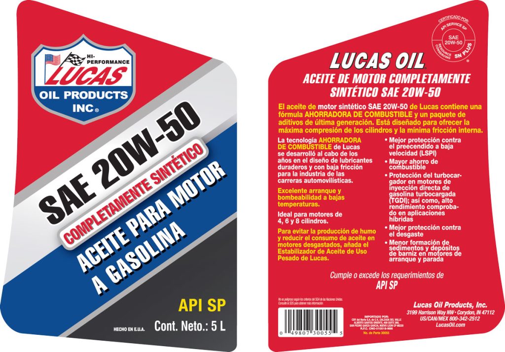 Synthetic Motor Oils SAE 20W-50 5L label
