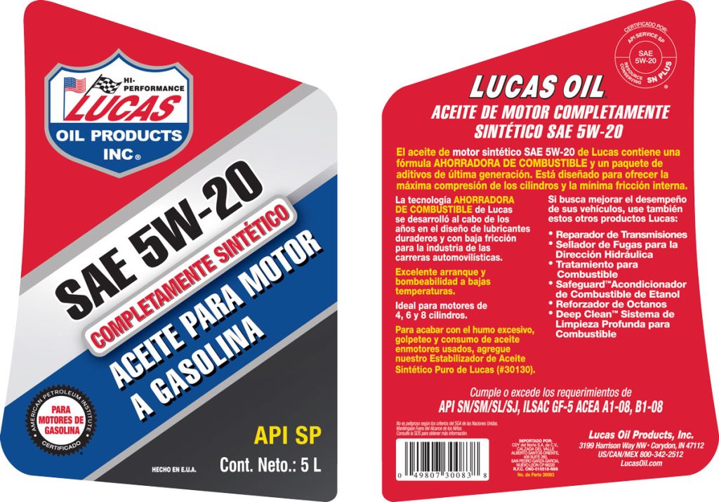 Synthetic Motor Oils SAE 5W-20 5L label