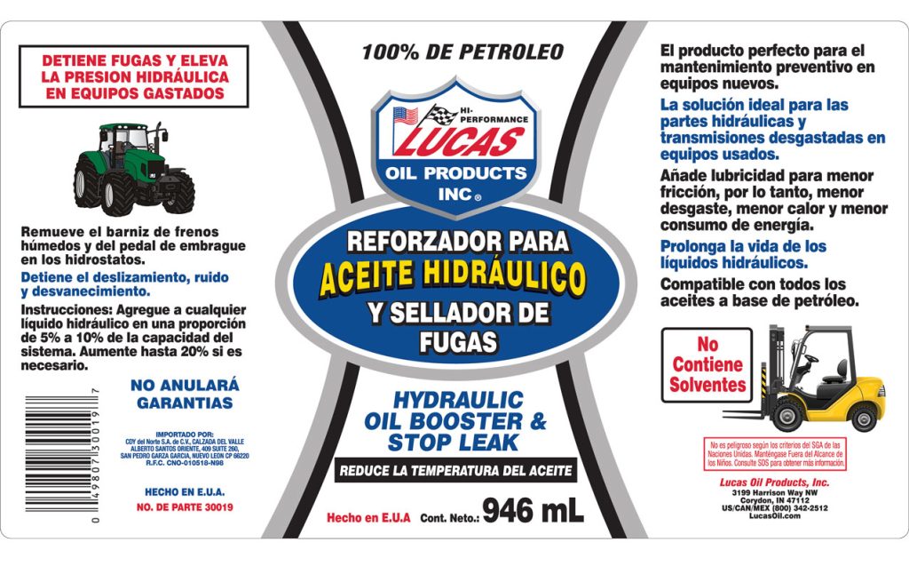 Hydraulic Oil Booster & Stop Leak label