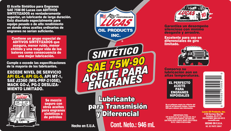 High Pressure Gear Oil Lucas Oil 10047-PK12 75W90 Synthetic Gear Oil - 12 Quart Pack For High-Performance Applications Lucas Oil Gear Lubricant