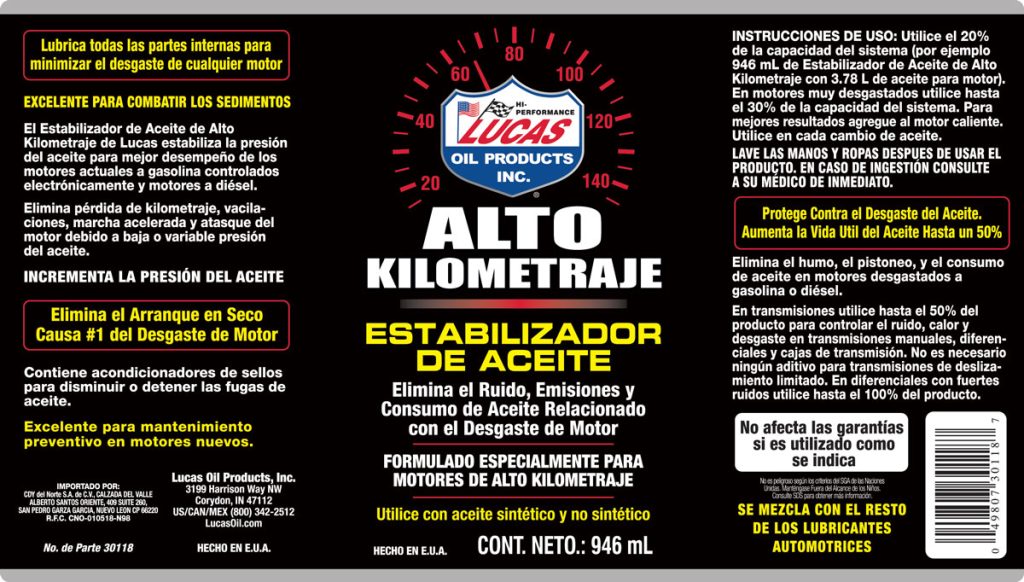 High Mileage Oil Stabilizer label